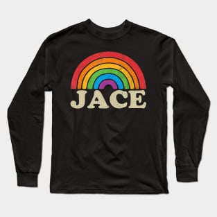 Jace - Retro Rainbow Flag Vintage-Style Long Sleeve T-Shirt